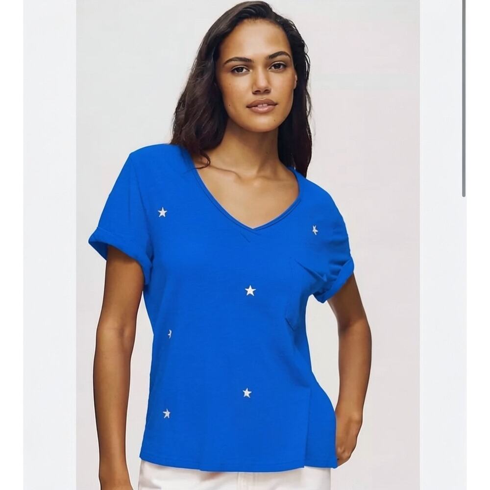 Pilcro Star Print Tee NWT XS Blue V Neck Anthropologie USA